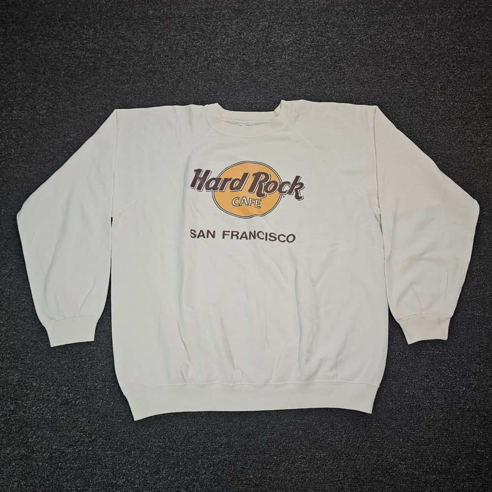 Vintage Hard Rock Cafe San Francisco Sweatshirt XL Hanes Made USA White Crewneck